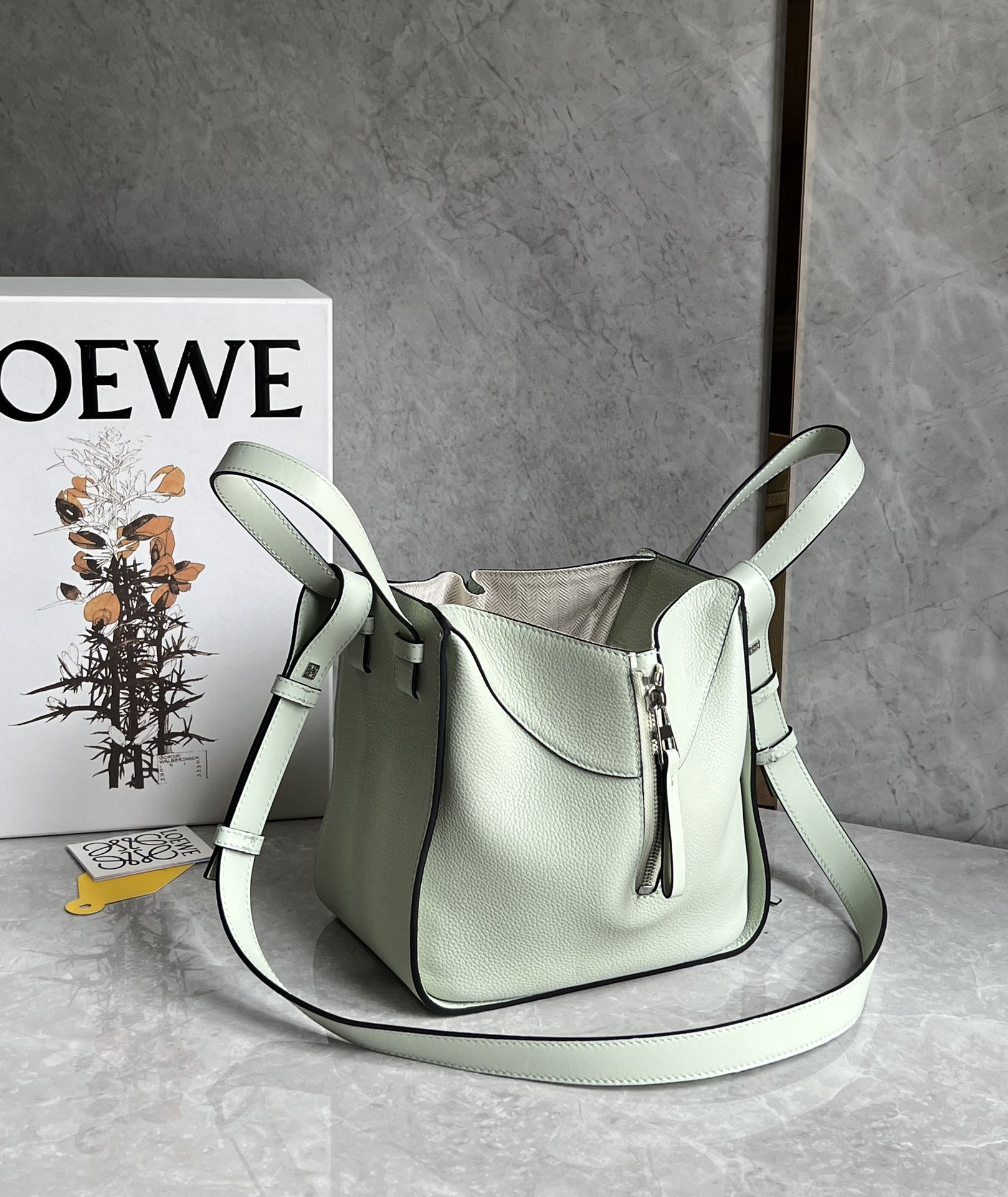 Loewe Compact Hammock Bag in Soft Grained Calfskin Sea Salt